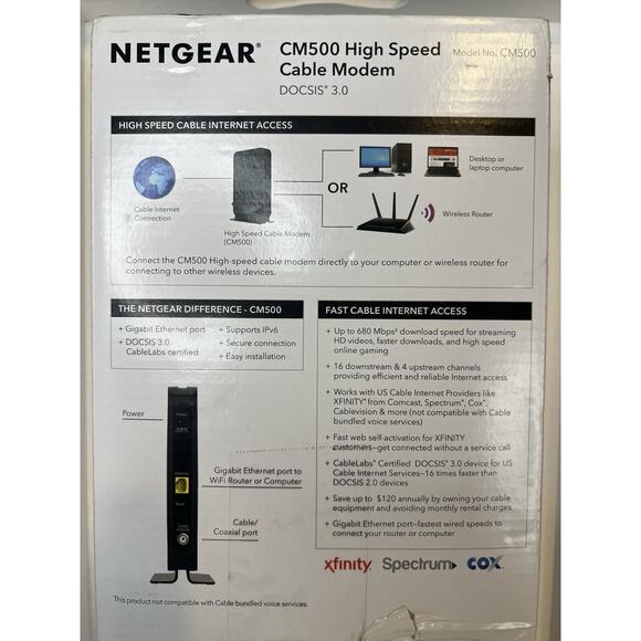 Netgear CM500 DOCSIS 3.0 High Speed Cable Modem (CM500-100NAS) - NEW - Picture 3 of 9
